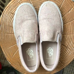 Vans Pink Flannel Slip Ons